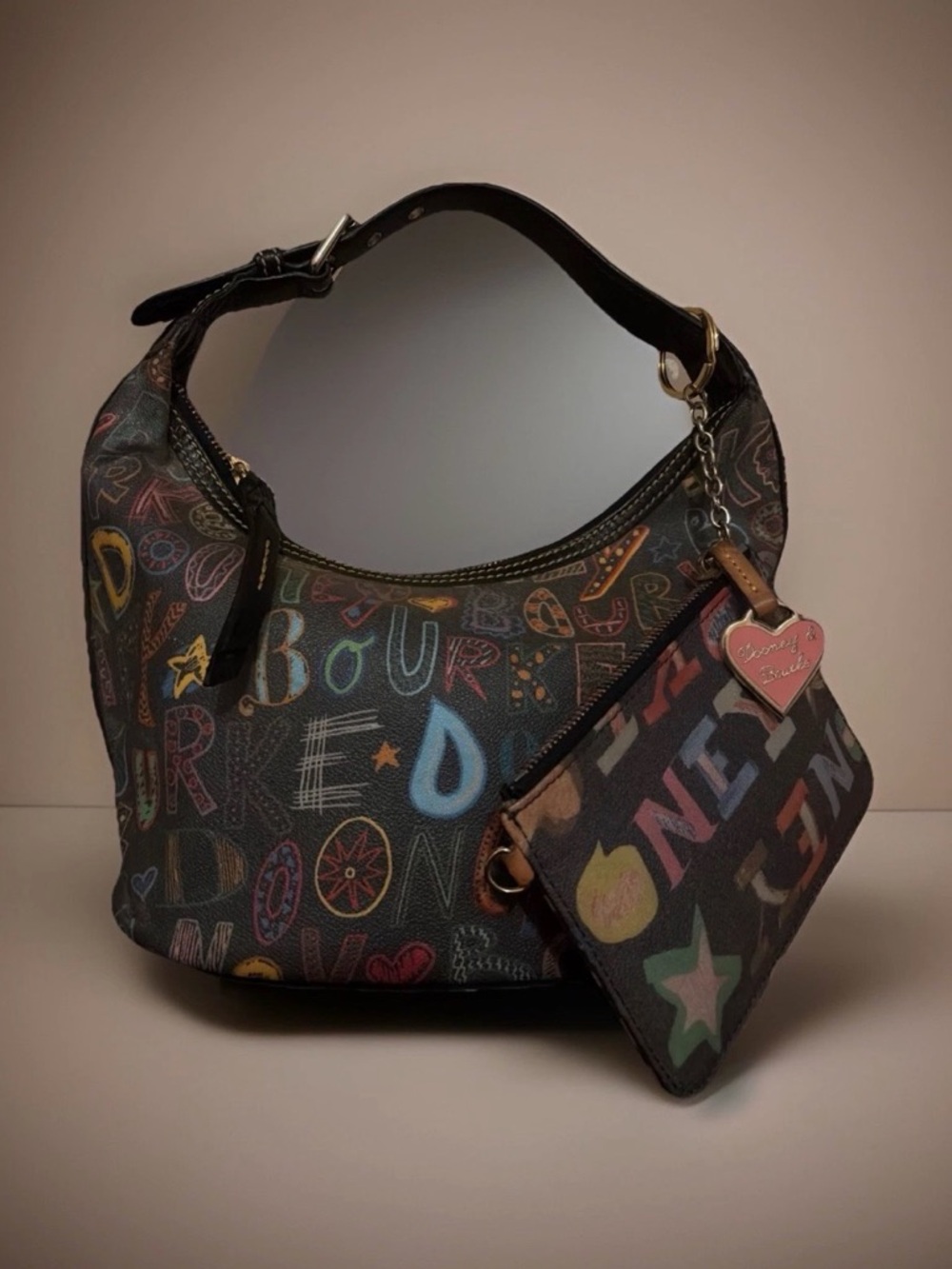 Dooney & Bourke Black Multicolor Graffiti Satchel with Pouch Set